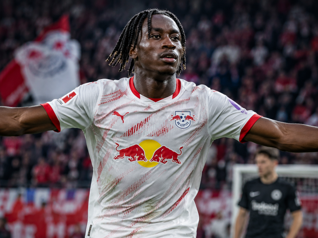 Yan Diomandé celebrating a goal for RB Leipzig.