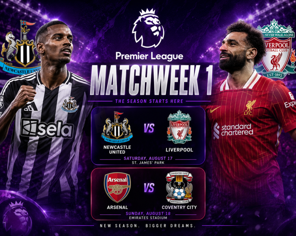 Newcastle United vs Liverpool and Arsenal vs Coventry City headline Premier League Matchweek 1.