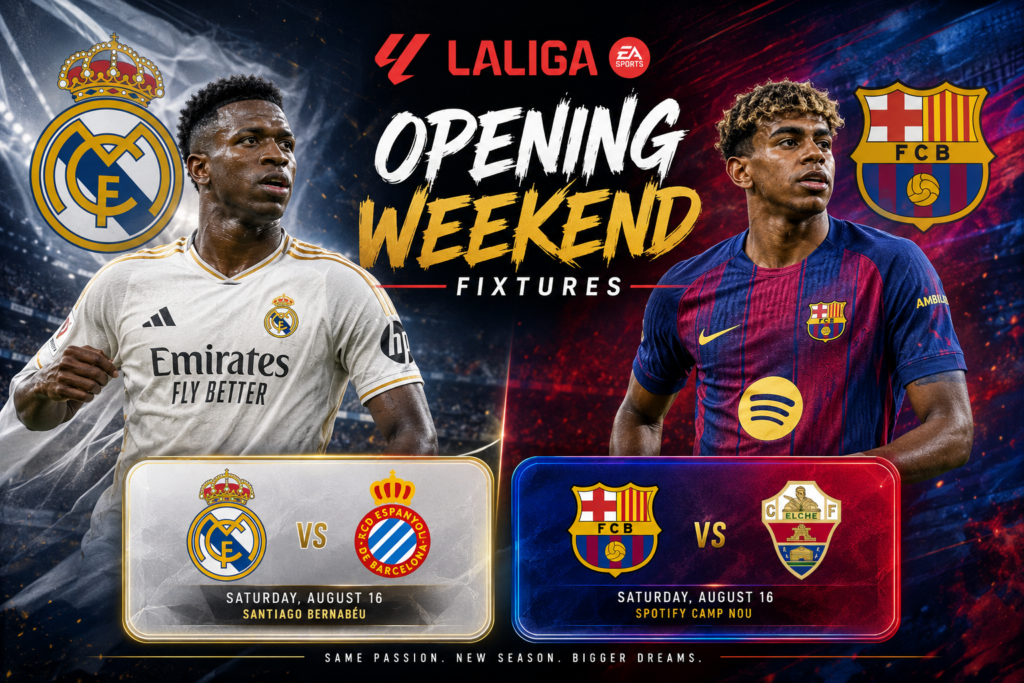 Real Madrid and Barcelona headline La Liga Opening Weekend Fixtures.