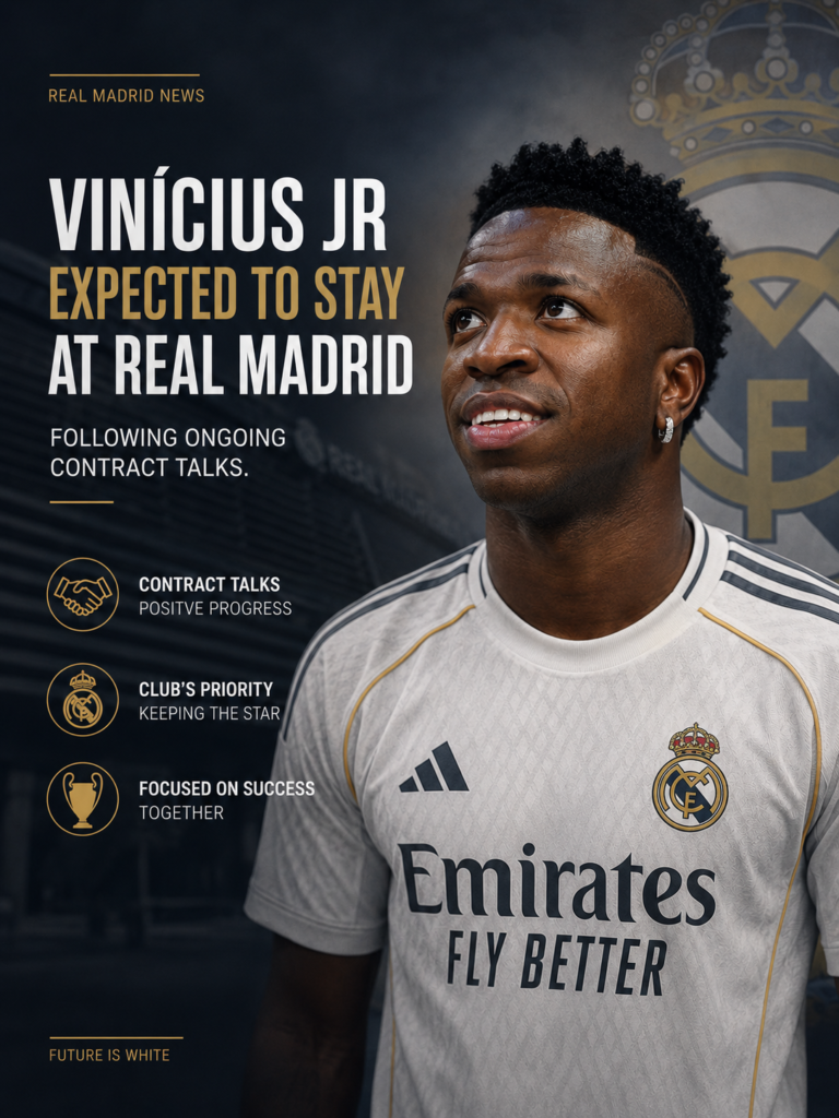 Vinícius Jr expected to stay at Real Madrid following ongoing contract talks.