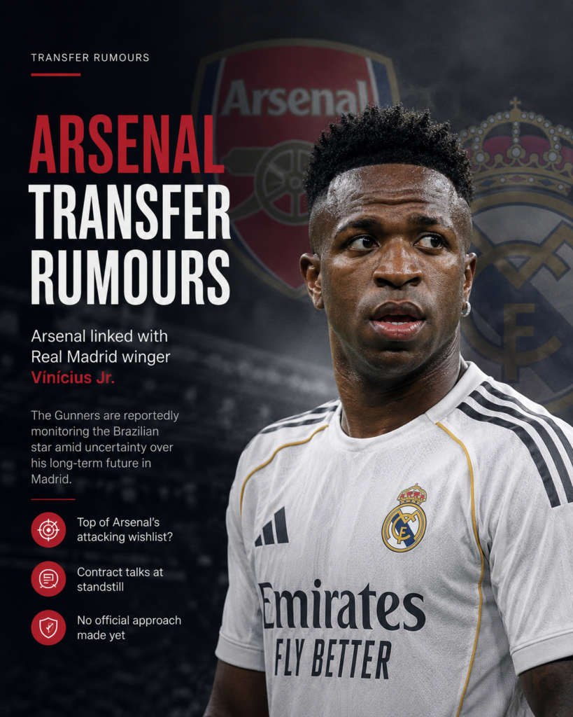 rsenal transfer rumours involving Real Madrid winger Vinícius Jr.