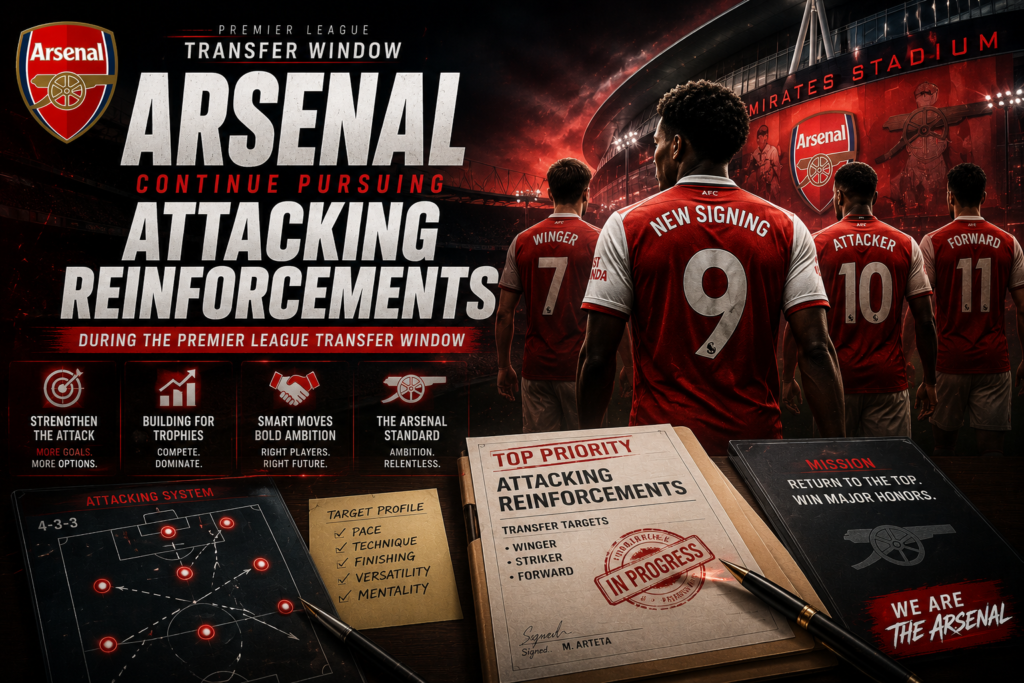 Arsenal continue pursuing attacking reinforcements during the Premier League transfer window.
