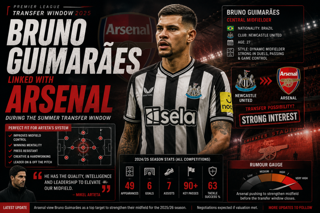 Bruno Guimarães linked with Arsenal during the summer transfer window.