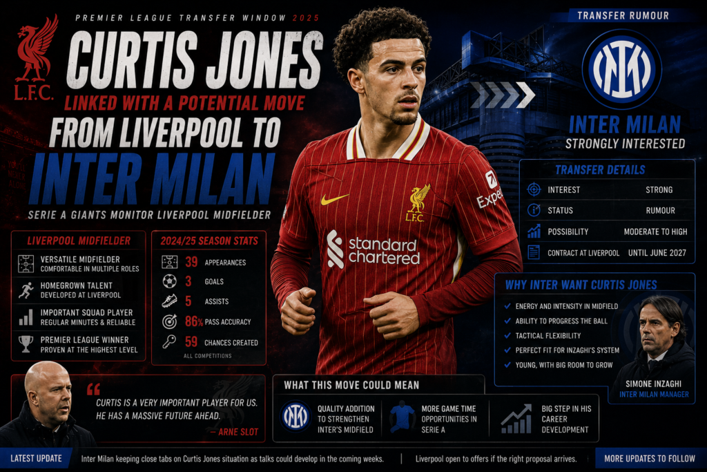 Curtis Jones linked with a potential move from Liverpool to Inter Milan.